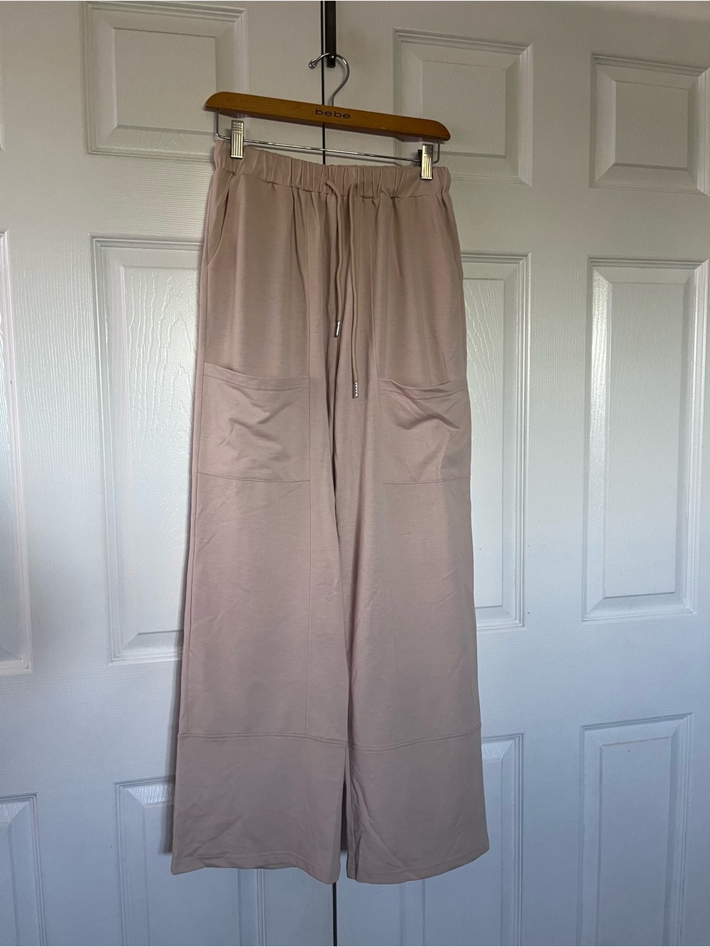 Cream Wide-Leg Cargo Drawstring Pants Small